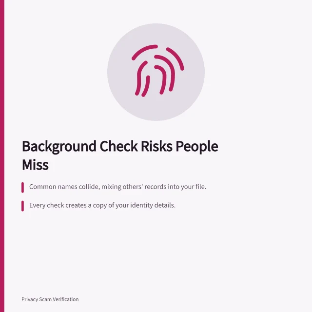 Card summarizing background check risks: accuracy, exposure, and fake checks. 6 details of background checks risks people miss