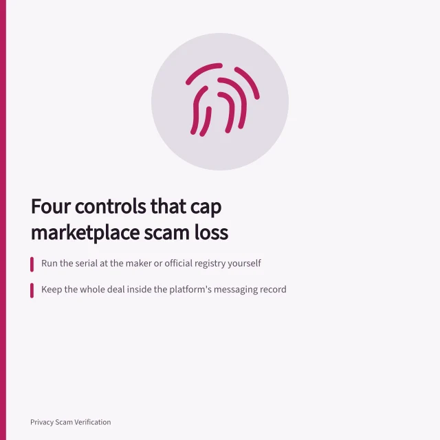 Padlock and alert icons for marketplace scam verification controls. Marketplace scam tools: the four controls that matter more