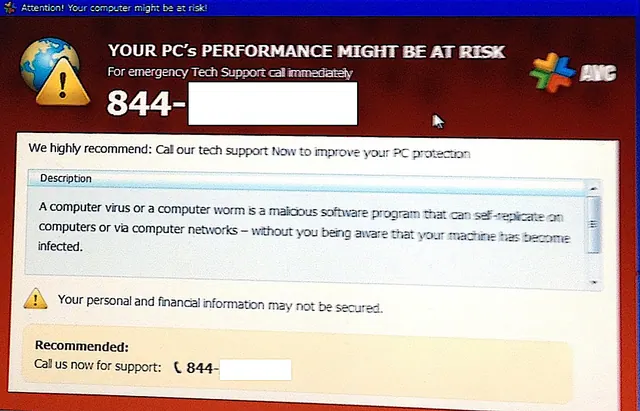 A suspect program impersonating an antivirus warning on a Compaq laptop. How to judge a phishing scam detection tool