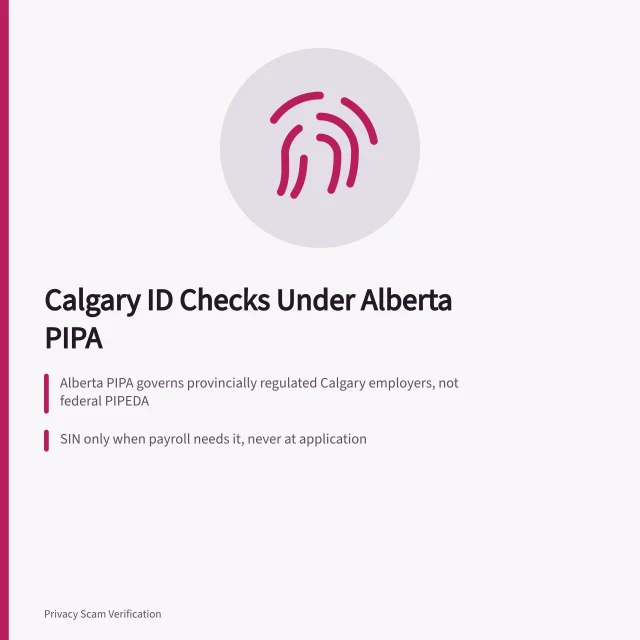 Card on Alberta PIPA rules for Calgary identity verification and document retention. Calgary identity verification under Alberta PIPA, a practical overview