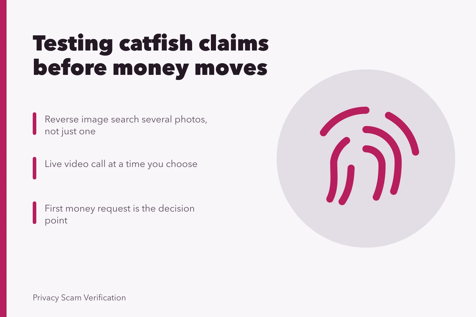 Card on testing catfishing claims and spotting the first money request. Reading catfishing guide with a sceptical eye