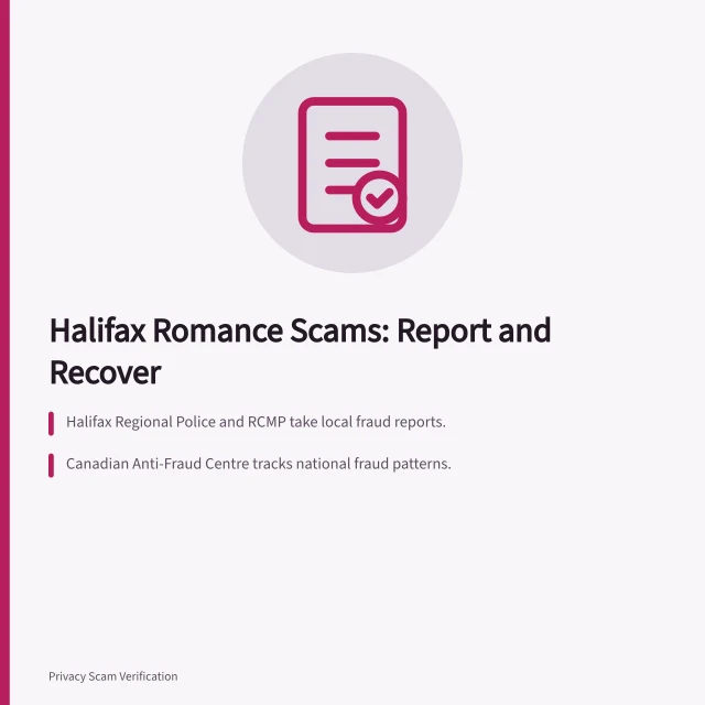 Card: Halifax romance scams, reporting routes, and elder fraud protection. Halifax romance scams and elder fraud, what Nova Scotians can do