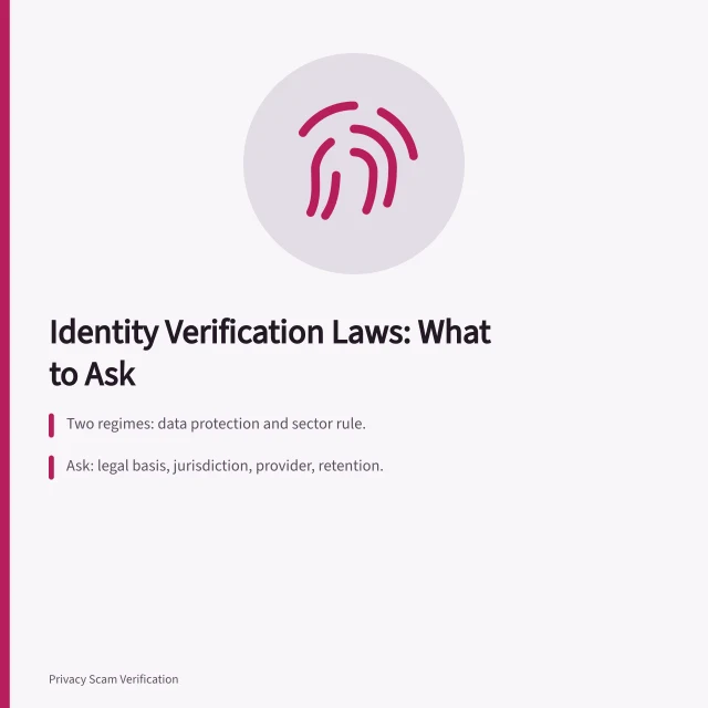 Card summarizing identity verification laws and compliance questions. The short version of identity verification laws