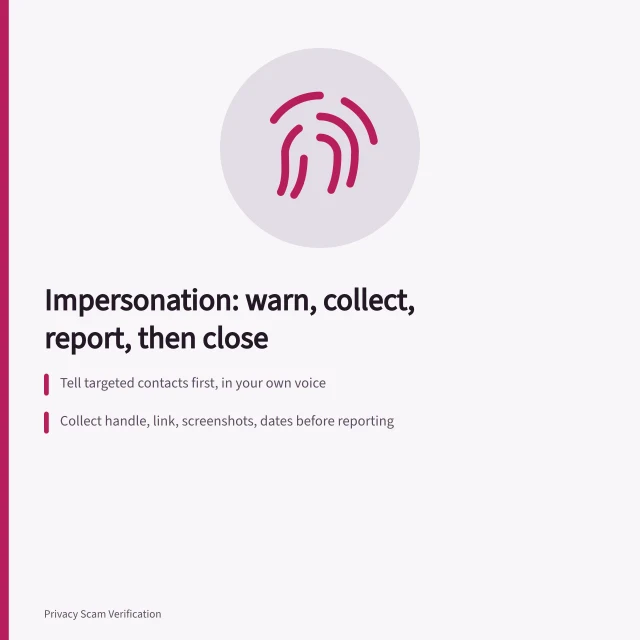 Card listing steps to stop an impersonation attempt. Stopping an impersonation attempt means acting in this order