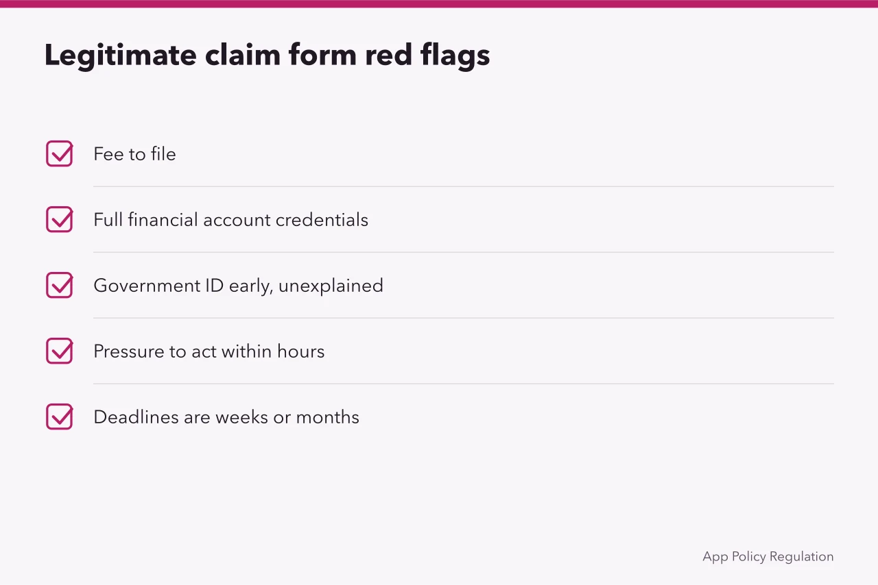 Checklist of red flags on a privacy settlement claim form (Privacy settlements: the parts worth your attention)